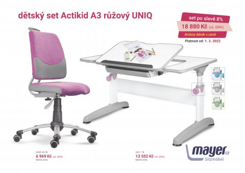 Dětský set Mayer – rostoucí židle ACTIKID A3 a rostoucí stůl UNIQ, růžový + dárek