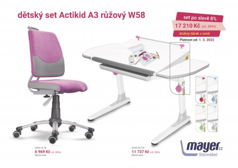 Dětský set Mayer – rostoucí židle ACTIKID A3 SMILE a rostoucí stůl PROFI3 W58, růžový + dárek