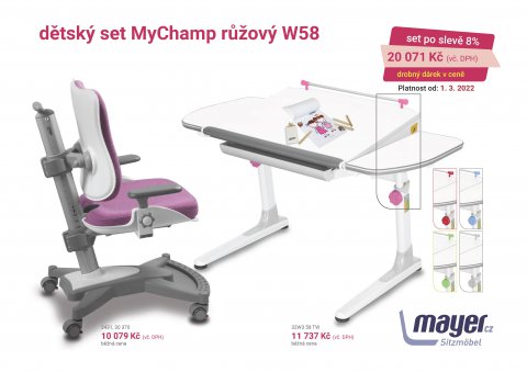 Dětský set Mayer – rostoucí židle MyCHAMP a rostoucí stůl PROFI3 W58, růžový + dárek