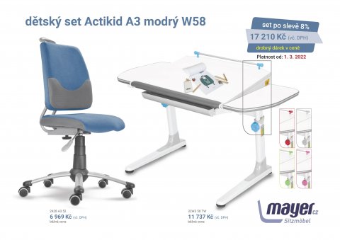 Dětský set Mayer – rostoucí židle ACTIKID A3 SMILE a rostoucí stůl PROFI3 W58, modrý + dárek