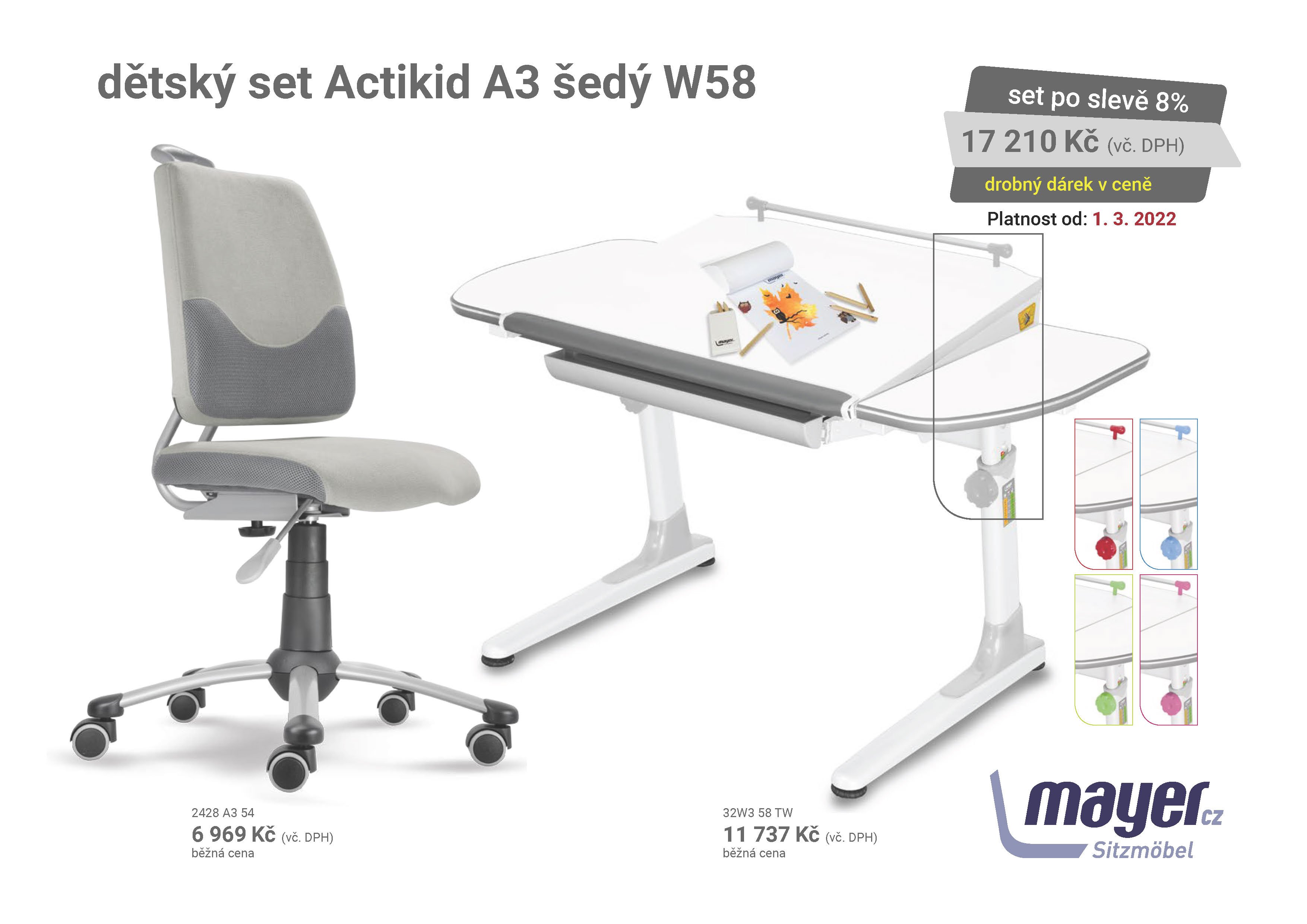 Dětský set Mayer – rostoucí židle ACTIKID A3 SMILE a rostoucí stůl PROFI3 W58, šedý + dárek