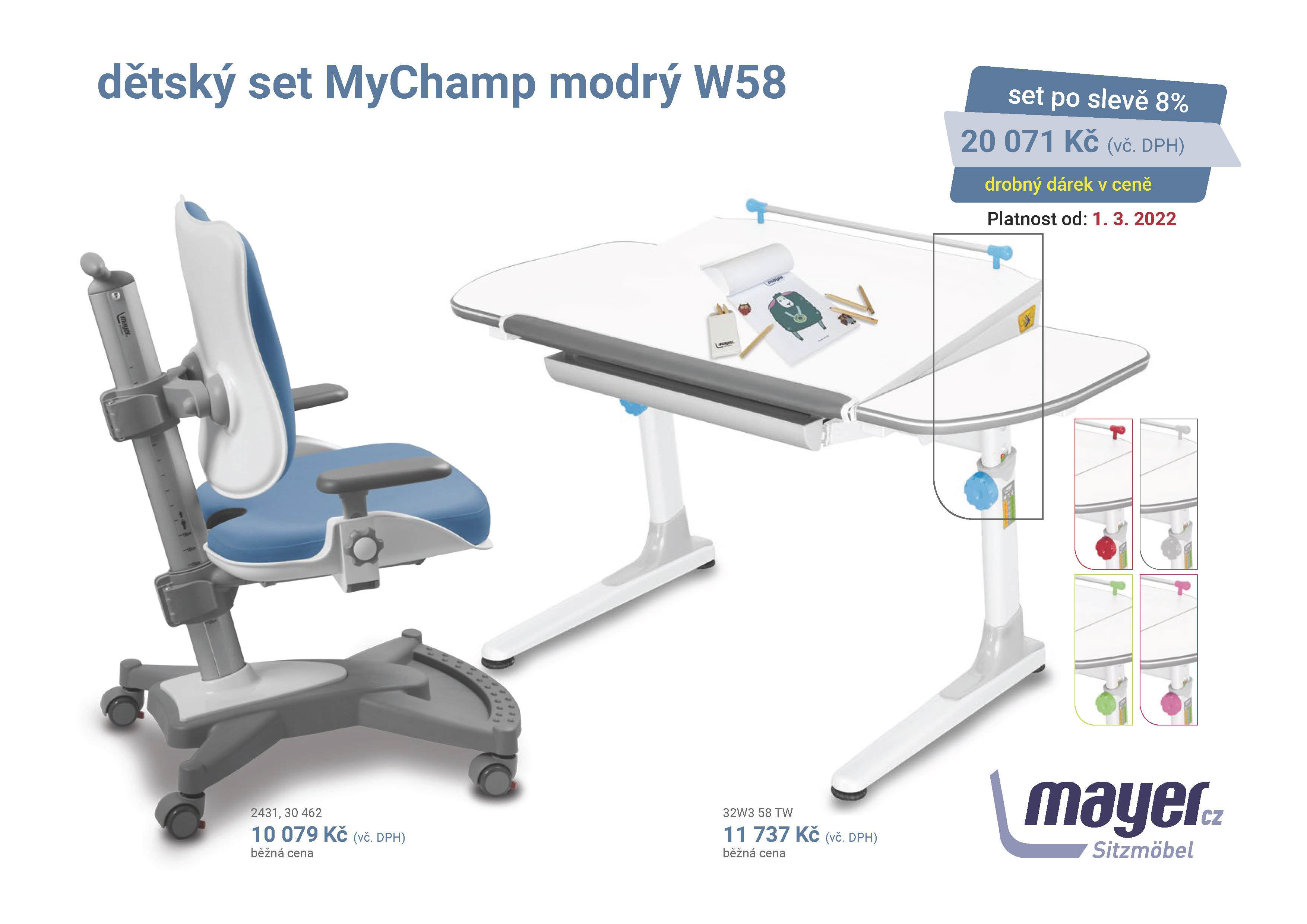 Dětský set Mayer – rostoucí židle MyCHAMP a rostoucí stůl PROFI3 W58, modrý + dárek