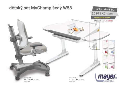 Dětský set Mayer – rostoucí židle MyCHAMP a rostoucí stůl PROFI3 W58, šedý + dárek