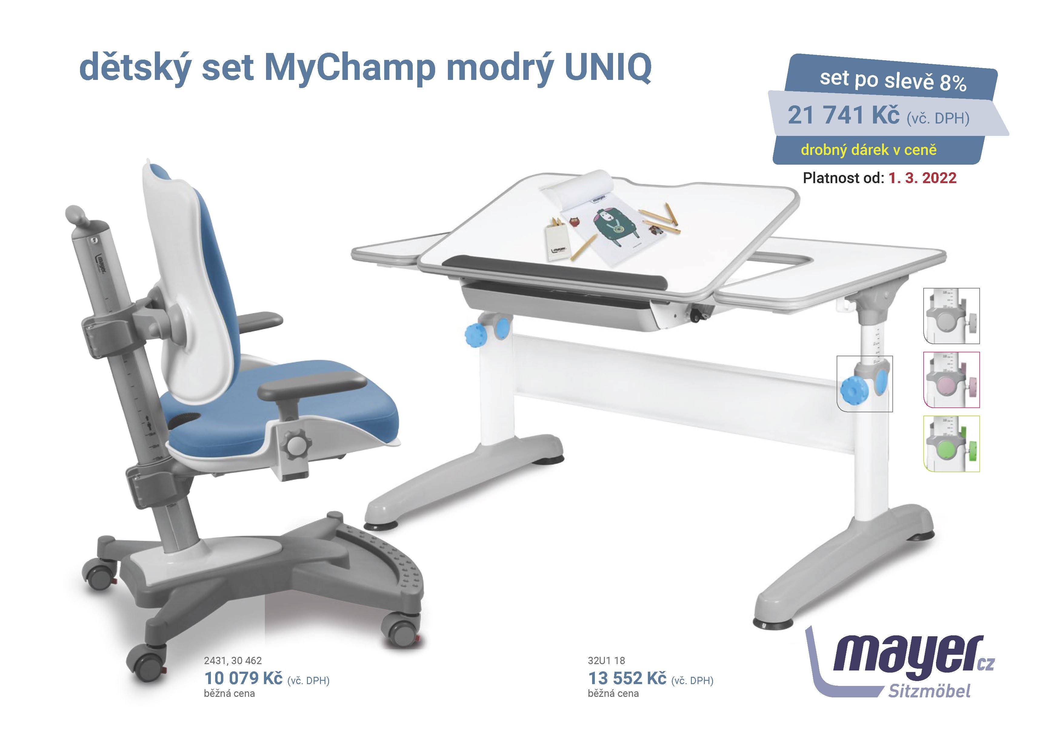 Dětský set Mayer – rostoucí židle MYCHAMP a rostoucí stůl UNIQ, modrý + dárek