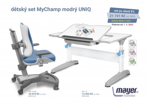 Dětský set Mayer – rostoucí židle MYCHAMP a rostoucí stůl UNIQ, modrý + dárek