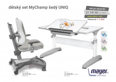 Dětský set Mayer – rostoucí židle MYCHAMP a rostoucí stůl UNIQ, šedý + dárek