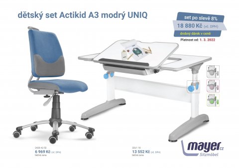 Dětský set Mayer – rostoucí židle ACTIKID A3 a rostoucí stůl UNIQ, modrý + dárek