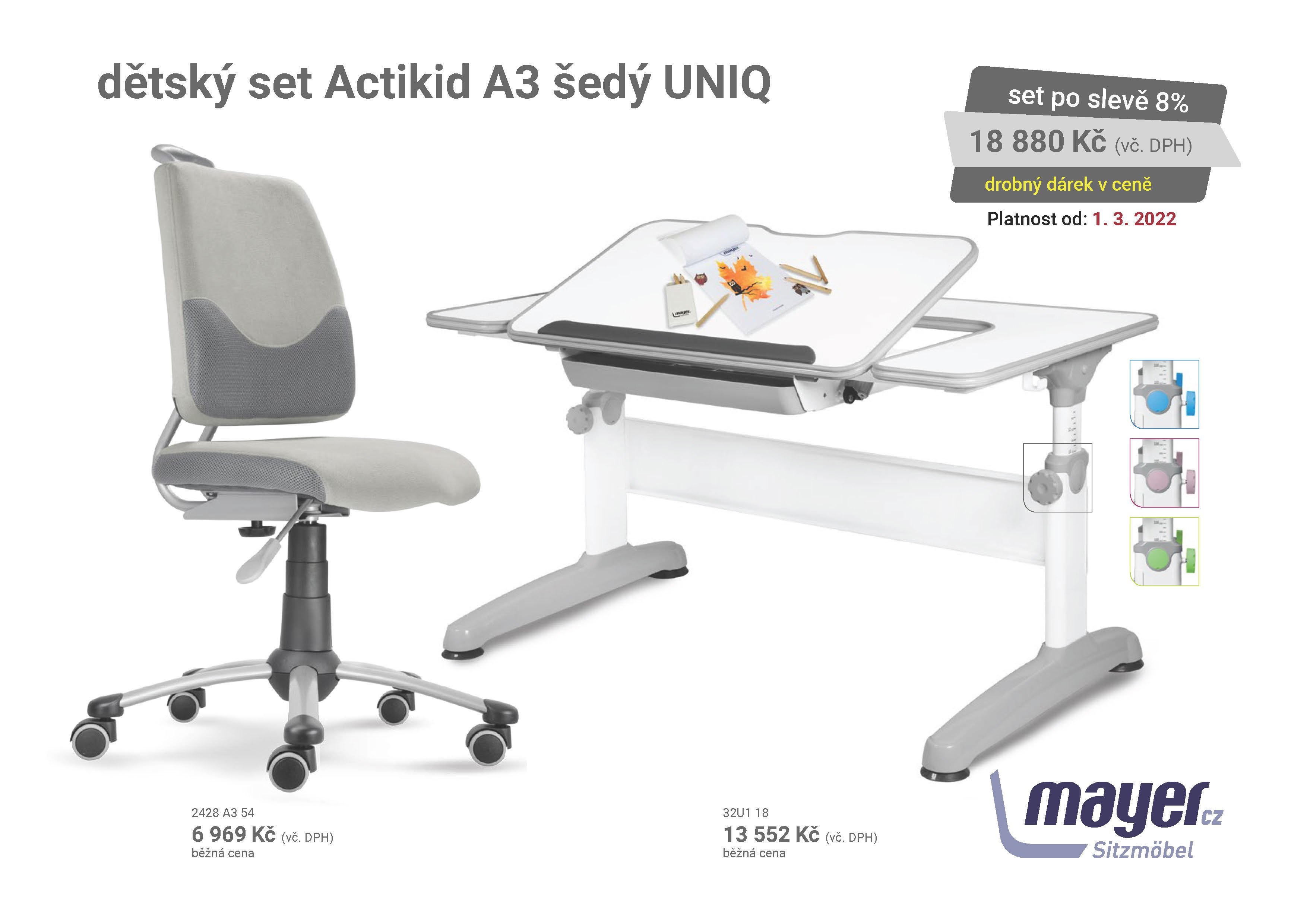 Dětský set Mayer – rostoucí židle ACTIKID A3 a rostoucí stůl UNIQ, šedý + dárek