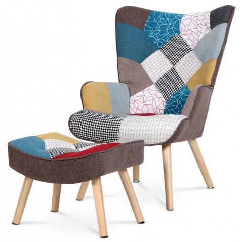 Relaxační křeslo UŠÁK s taburetem patchwork